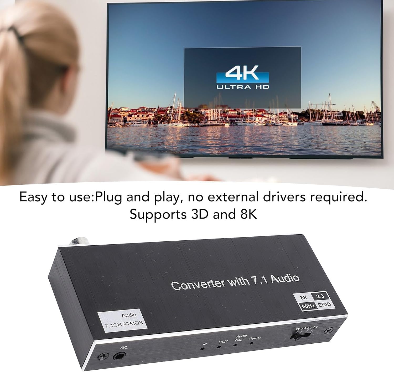8K HDMI Splitter, 1 in 2 Out, 8K 60Hz, 4K 120Hz, for DTS HD, for TrueHD, for AC3, for 3D, 40Gbps HD Multimedia Interface Splitter for HDTV STB DVD Projector (US Plug)