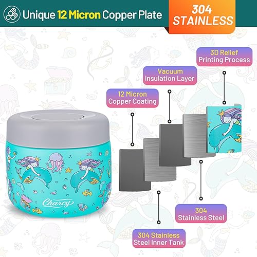 Miniatura 2 de Charcy Tarro de comida aislado de acero inoxidable para niños, termo de sopa de boca ancha a prueba de fugas, juego de recipientes para 8 horas