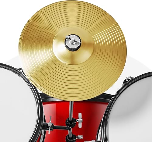 Miniatura 5 de Gammon - Juego de batería junior de 3 piezas con trono, color rojo, kit completo para principiantes con bombo, toms, platillo, pedal y baquetas