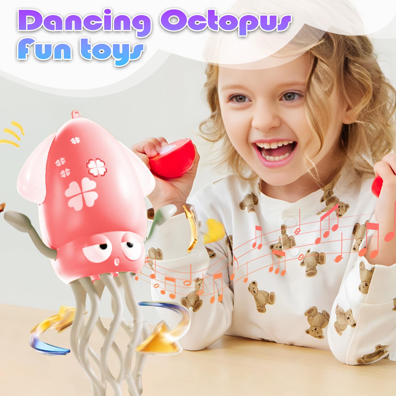 Uyapsen Electric Dancing Octopus Toy for Kids - Automatic Obstacle Avoidance, LED Lights & Music, Interactive Crawling Robot Toy for Toddlers, USB Rechargeable, Gift for Boys Girls (Pink) 1