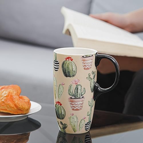 Miniatura 2 de DUSVALLY Taza de café alta de cerámica, juego de regalo de taza de café de amigos, taza de viaje con tapa para oficina y hogar, regalos únicos para