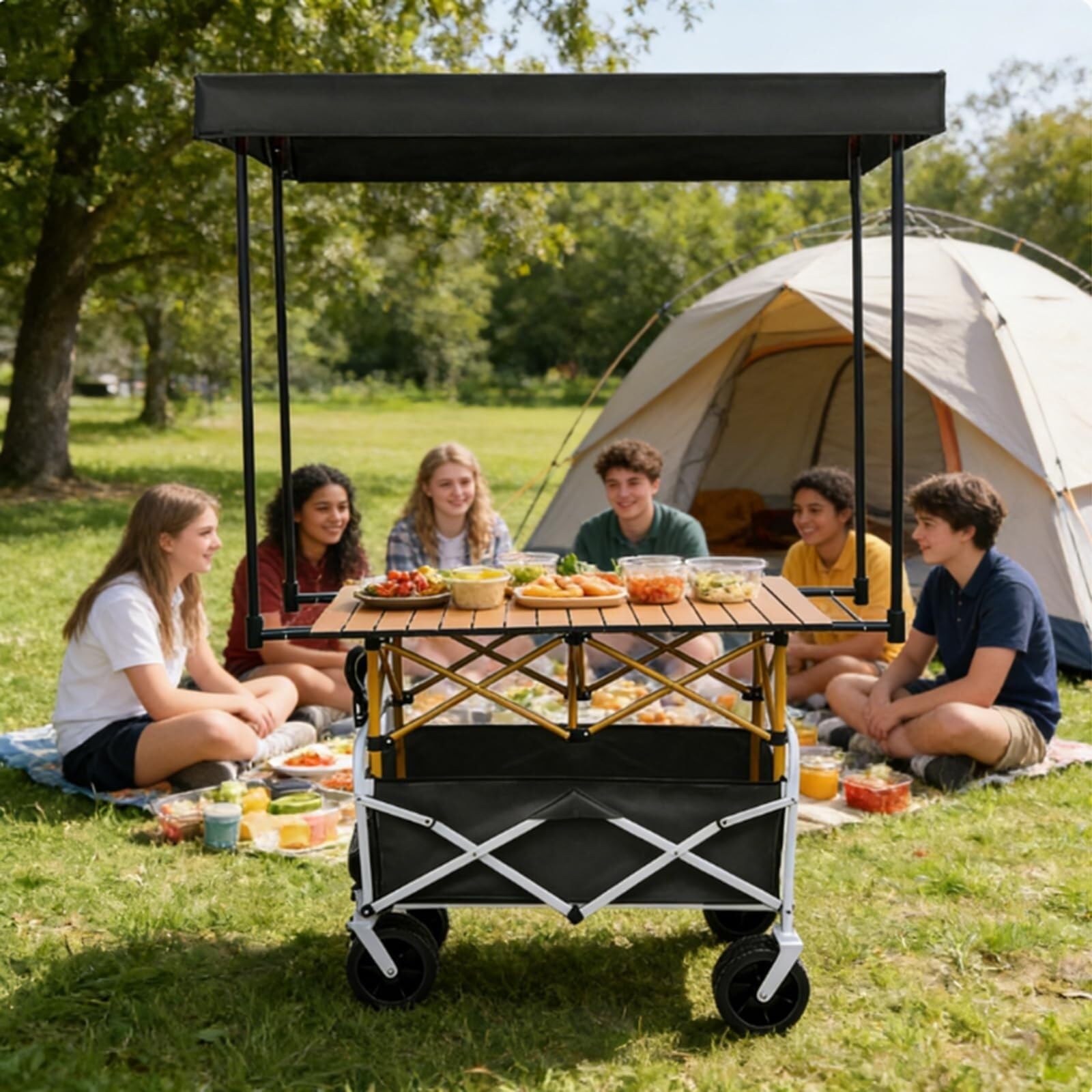 Outdoor Vendor Cart,Collapsible Wagon Cart with Canopy & Wheels