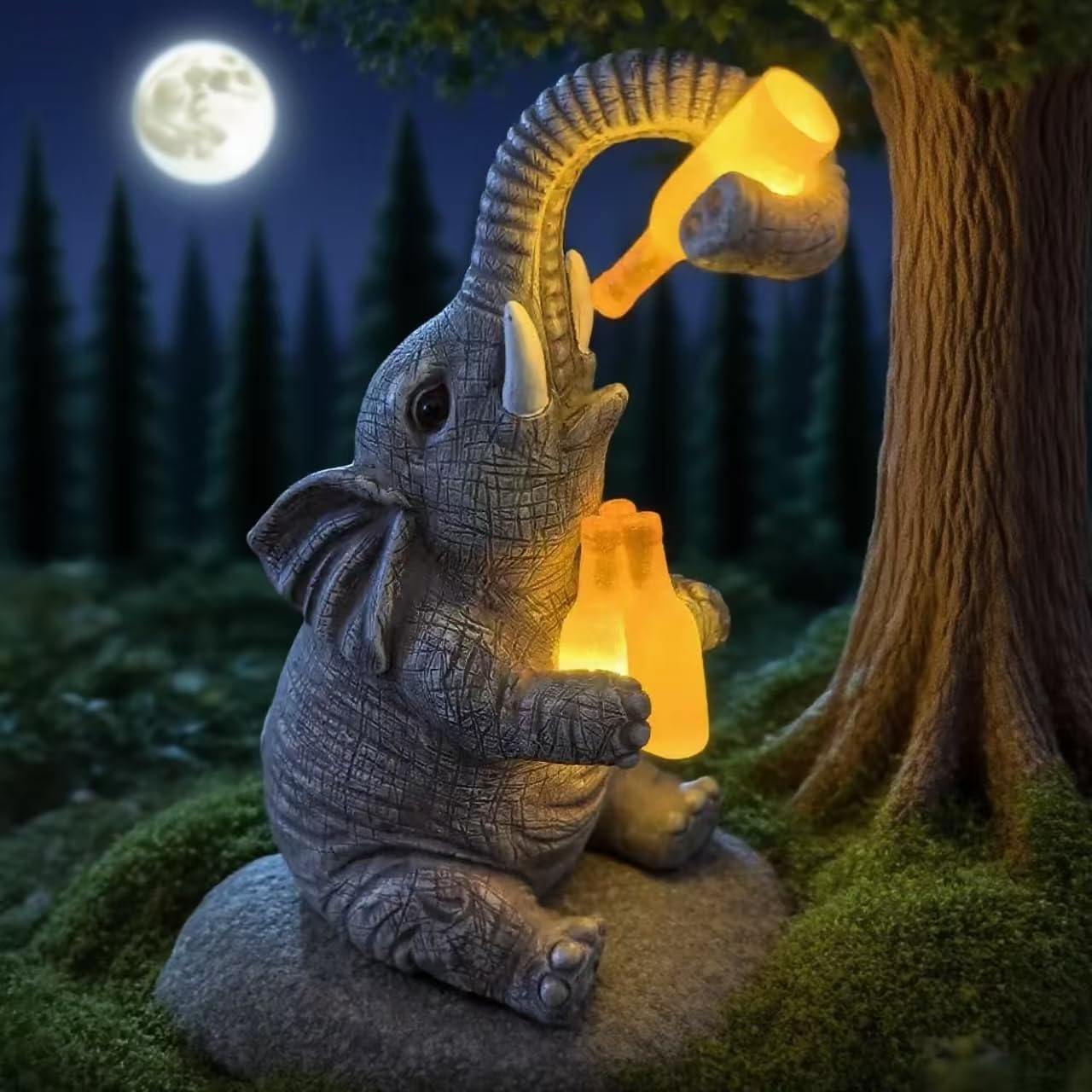 Solar Elephant Outdoor Statues for Garden Suitable for Courtyard Art Lawn Ornaments Porch Terrace Balcony Home - Birthday Gifts for Grandma Mom Women (Yellow Wine Bottle)