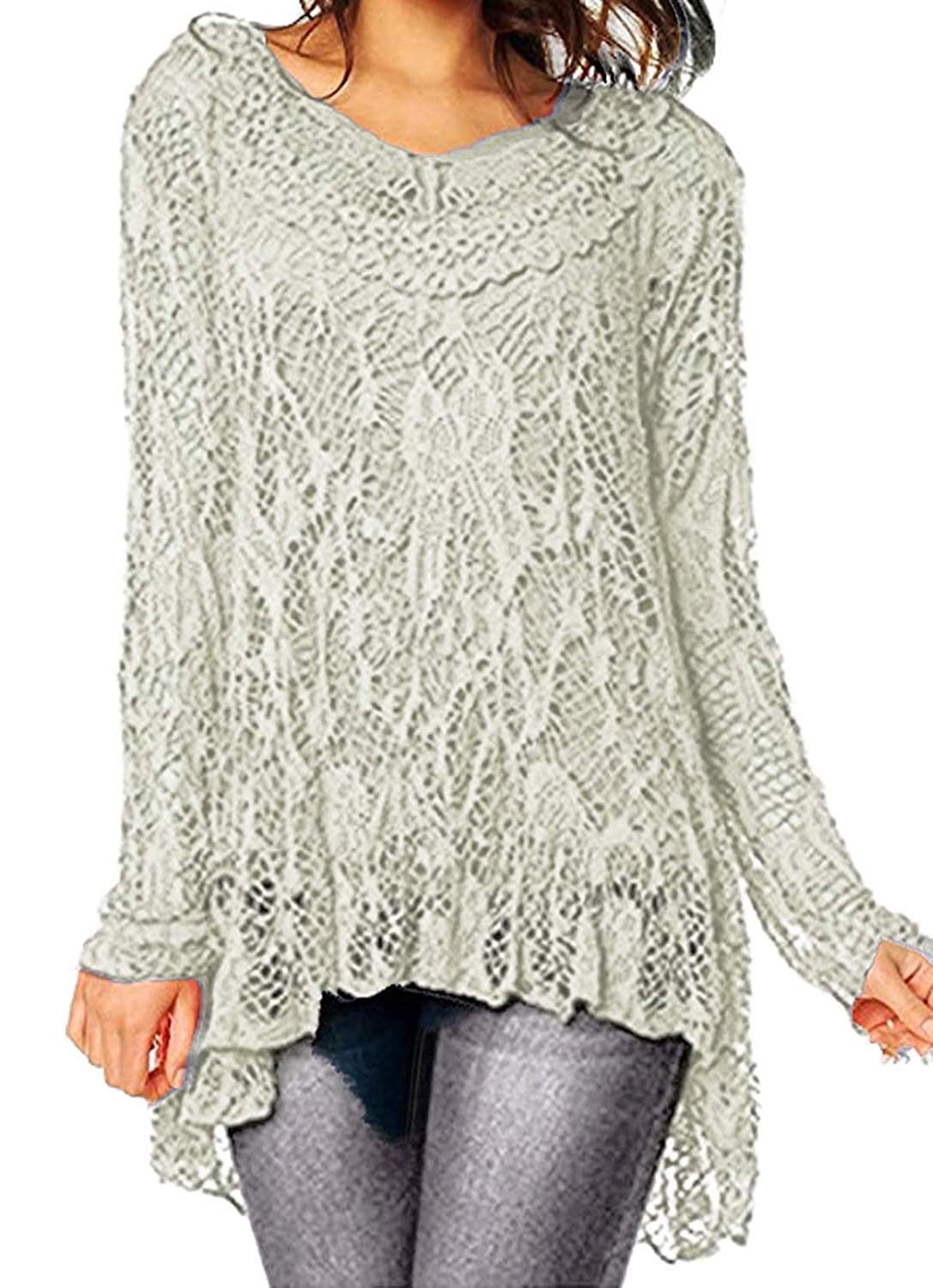 R33 New Womens Ladies Dip Hem Crochet Mesh Tunic Plus Size Dress Vest TwinTop (UK18, Light Grey)