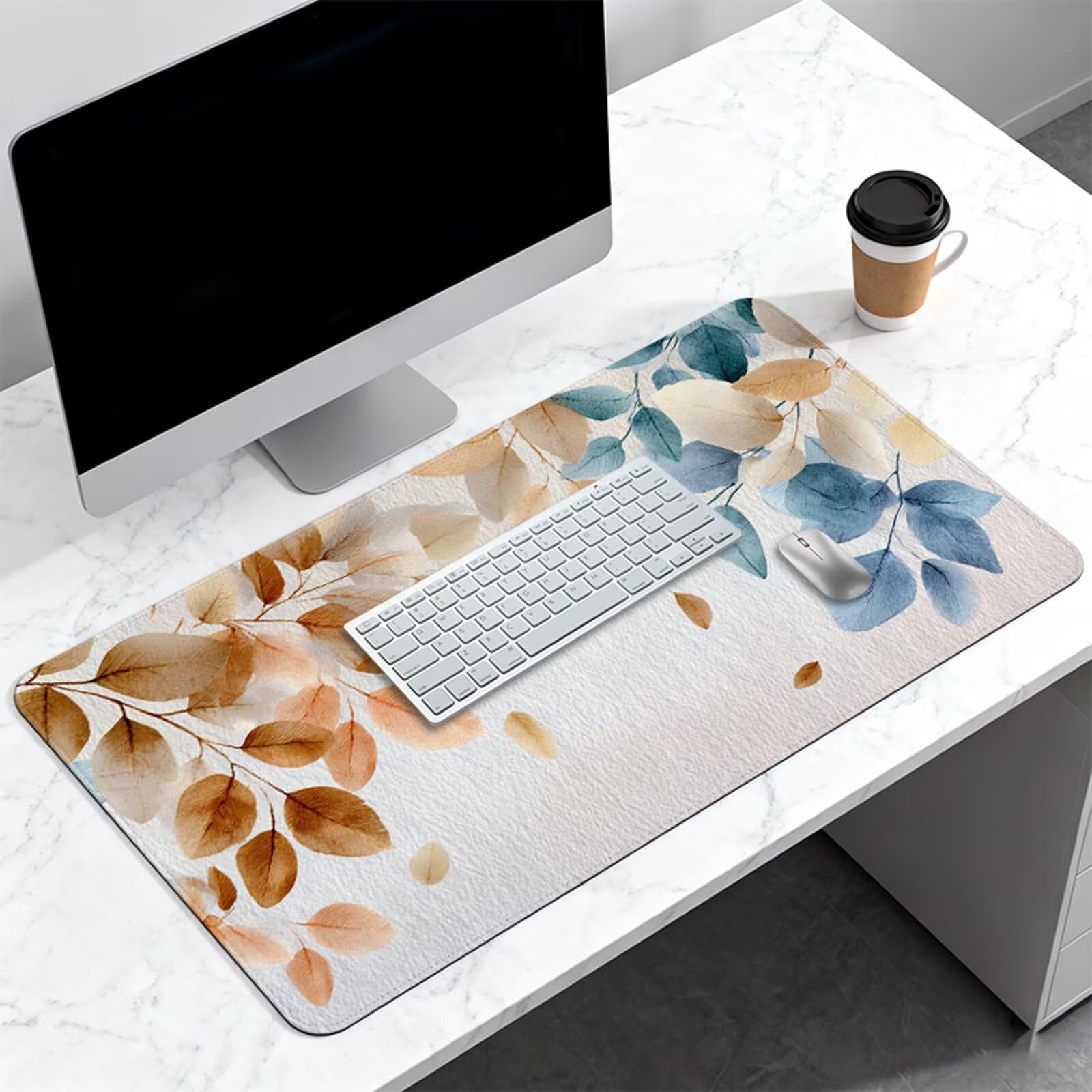 Tappetino Mouse Gaming Foglia Mouse Pad Semplicità, Sottomano Scrivania Grande 1200x600 mm Migliora la Precisione e la Velocità, Mousepad Impermeabile e Antiscivolo per PC, MacBook, Laptop 3Y-1102