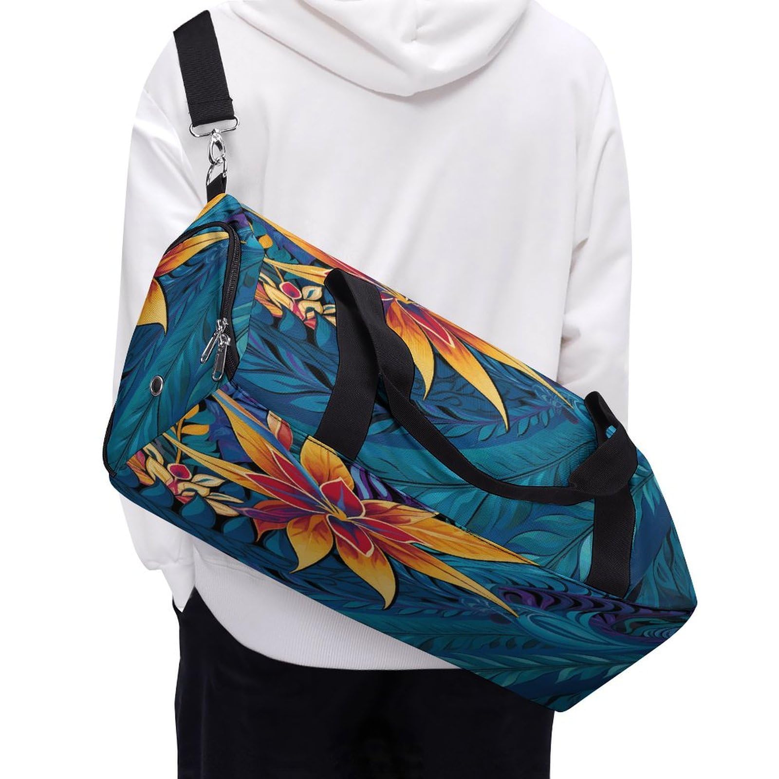 Turnbeutel für Damen und Herren, tropisches Blättermuster für Tribal-Design, wiederverwendbar, Turnbeutel mit Schuhfach, Stil, Einheitsgröße, modern, Stil:, Einheitsgröße, Modern