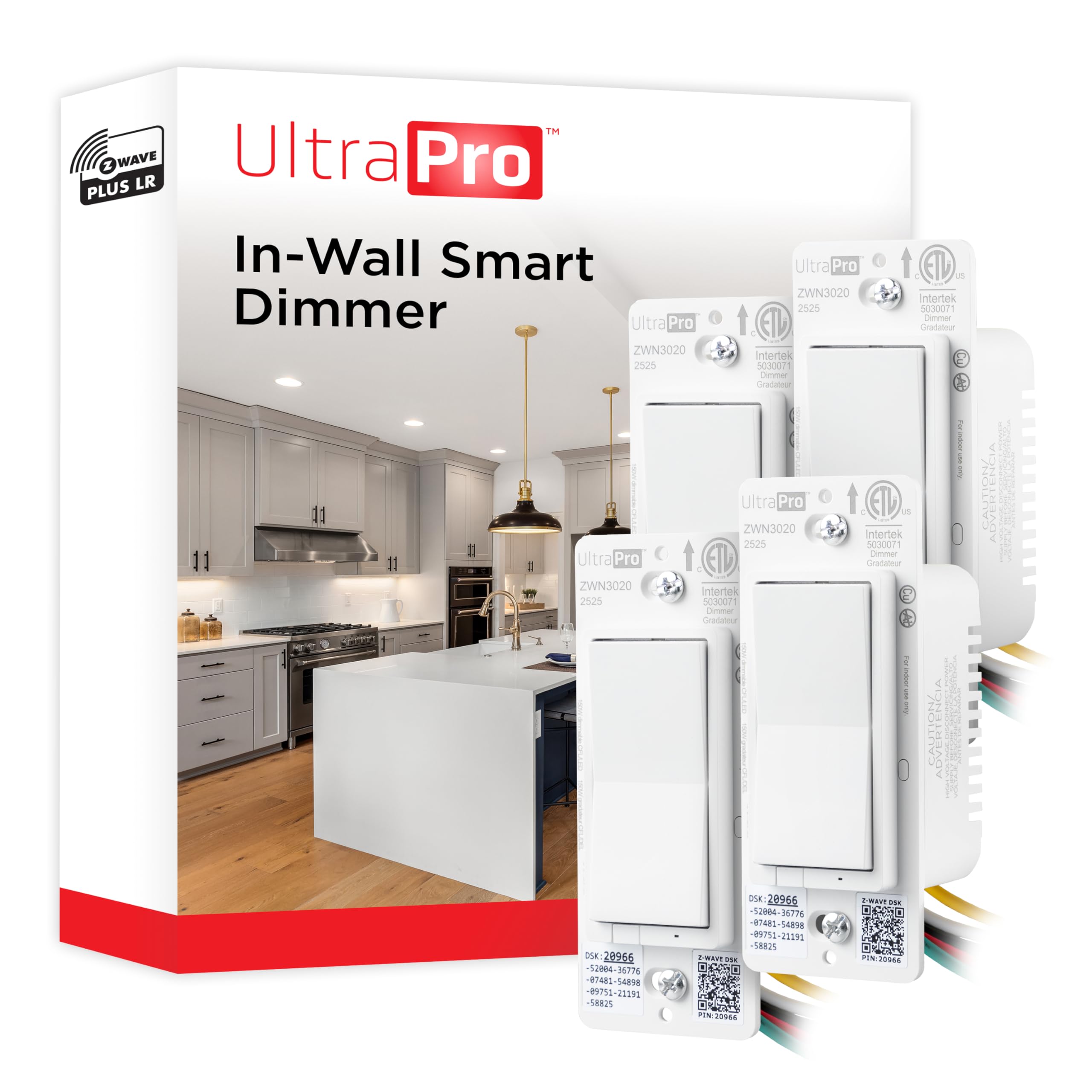 UltraPro Z-Wave Long Range Dimmer Switch, 800 Series, Paddle, 4 Pack