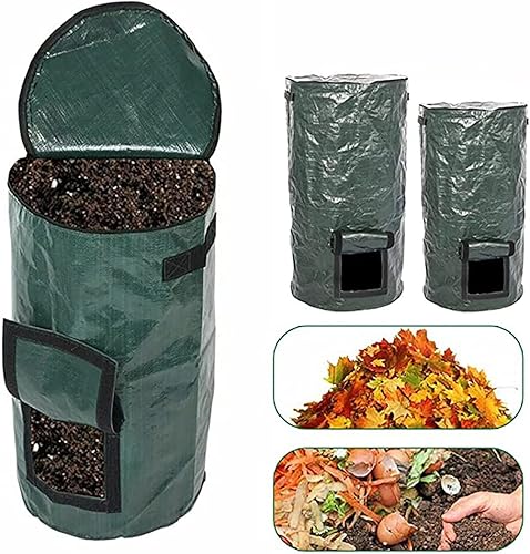 Miniatura 4 de Bolsa de compostaje, bolsas de basura resistentes para patio con tapa con cremallera y asas, contenedores de compostaje para exteriores para limpiar