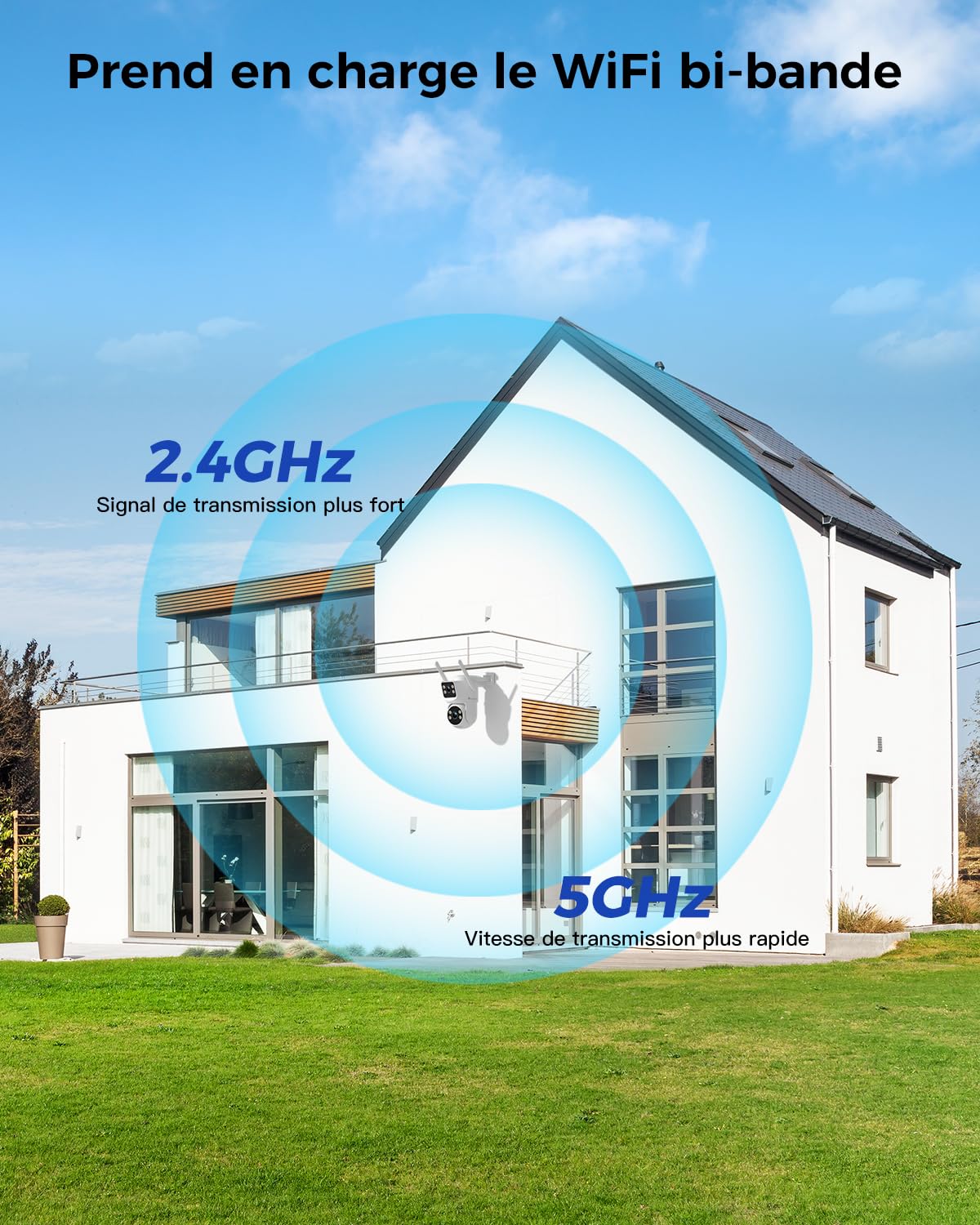 Ctronics Caméra Surveillance WiFi Extérieure à Double Objectif, PTZ Caméra 2.4/5Ghz NVR, Suivi Automatique, Vision Nocturne Couleur 30M & Enregistrement 24/7, Compatible PC/Tablette/Téléphone, IP66