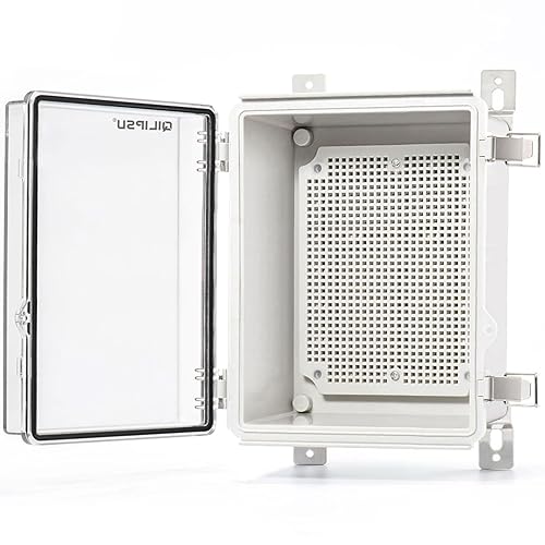 Miniatura 109 de QILIPSU - Caja de conexiones de acero inoxidable con tapa, bisagras y placa de montaje, universal, impermeable IP67, plástico ABS, gris, recinto