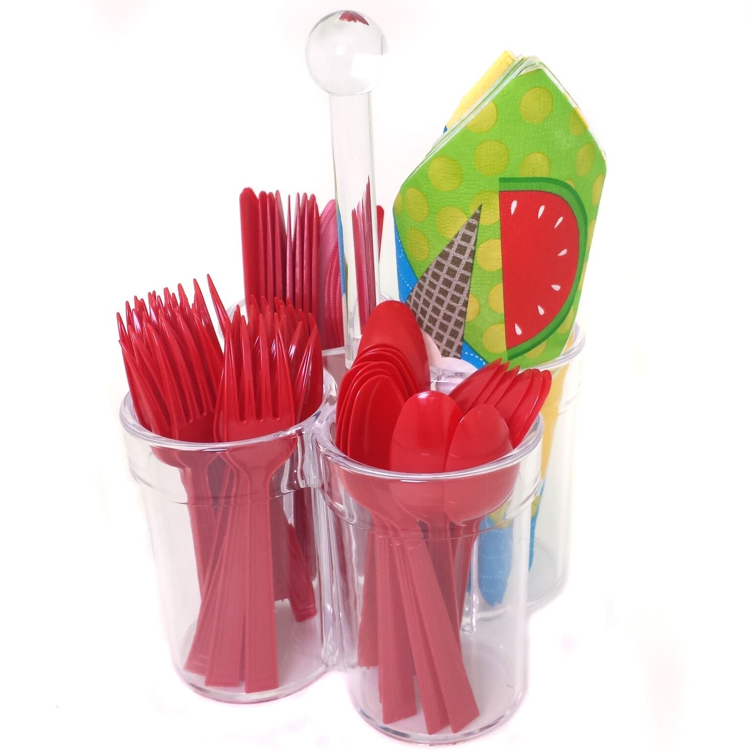 Caddy for Silverware Utensils Carrier Acrylic- Forks Spoons Knives Napkin Parties BBQ Picnic