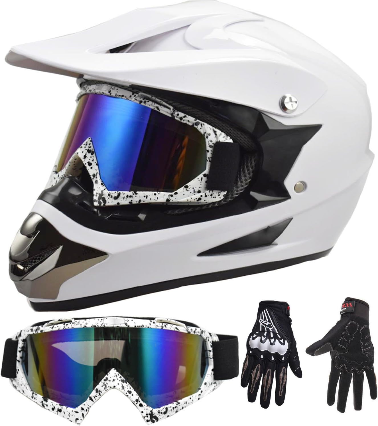 Myheartgoon Motocross Helmet Dirtbike Racing Helmet (Pure white, M)