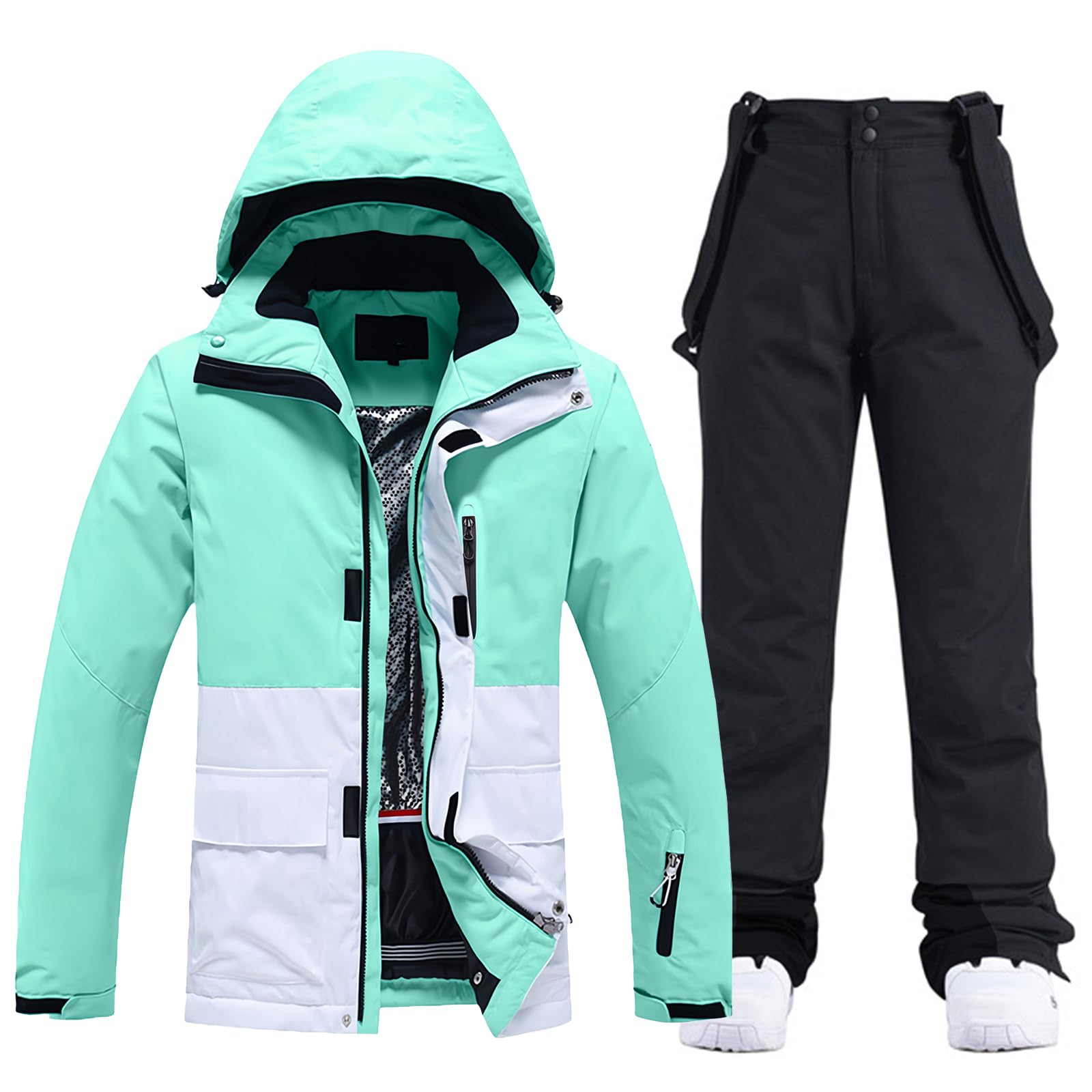 HOTIAN Damen Ski Jacke und Hosen 2 Teilig Set Skianzug Damen Wasserdicht Winddicht Winter Warme SkiSchnee Skifahren Sätze Snowboard Set
