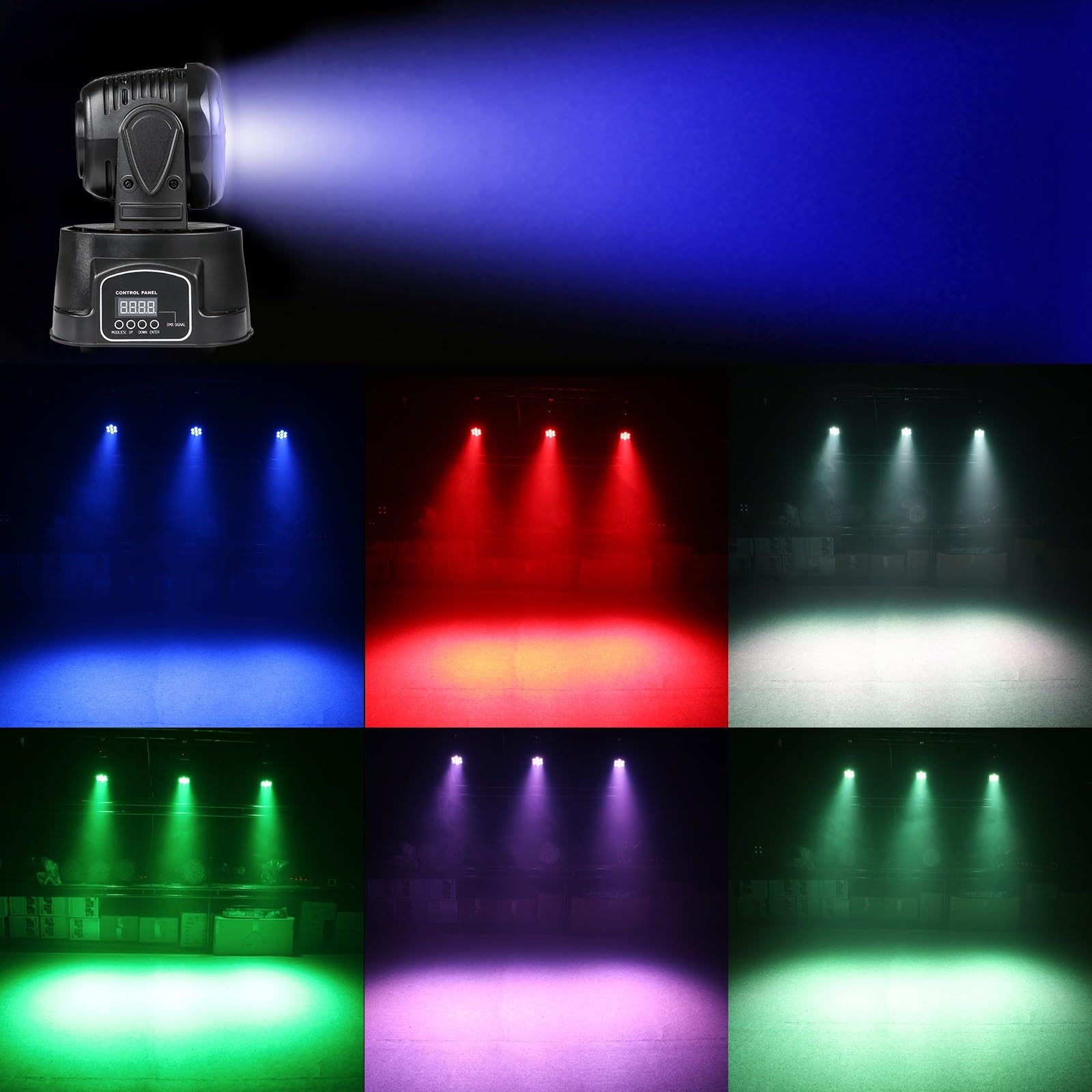 ZKYMZL Moving Head Light 7x12W LED RGBW (4 in 1) Color Lighting Effect 9/14 CH by DMX Control for DJ Show Bar Party Wedding Disco KTV