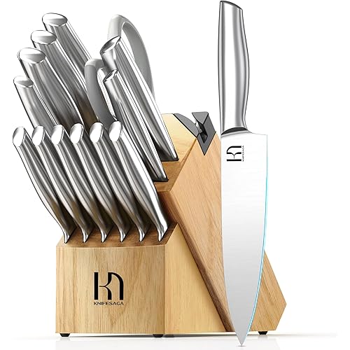 Knife Set, Premium Knife Block Set for Kitchen 14 Pcs UltraSharp Japanese High Carbon Stainless Steel with Block and Built-in Sharpener, Kitchen Knives Set with Non-serrated Steak Knives