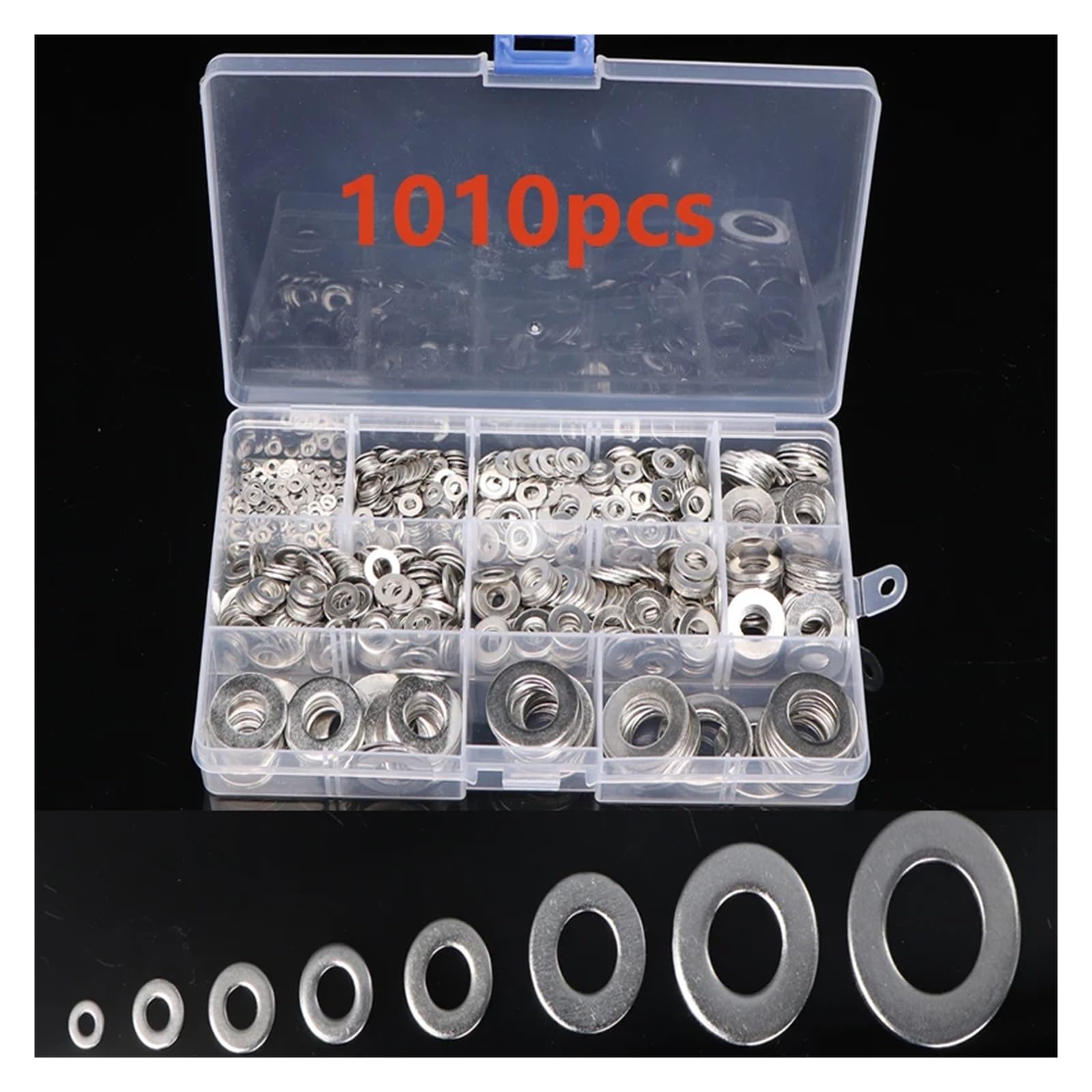 Assortiment de rondelles plates Jeu de rondelles en acier inoxydable, 1010 pièces, M2 M3 M4 M5 M6 M8 M10 M12, plates, anneau uni, Kit d'assortiment joints