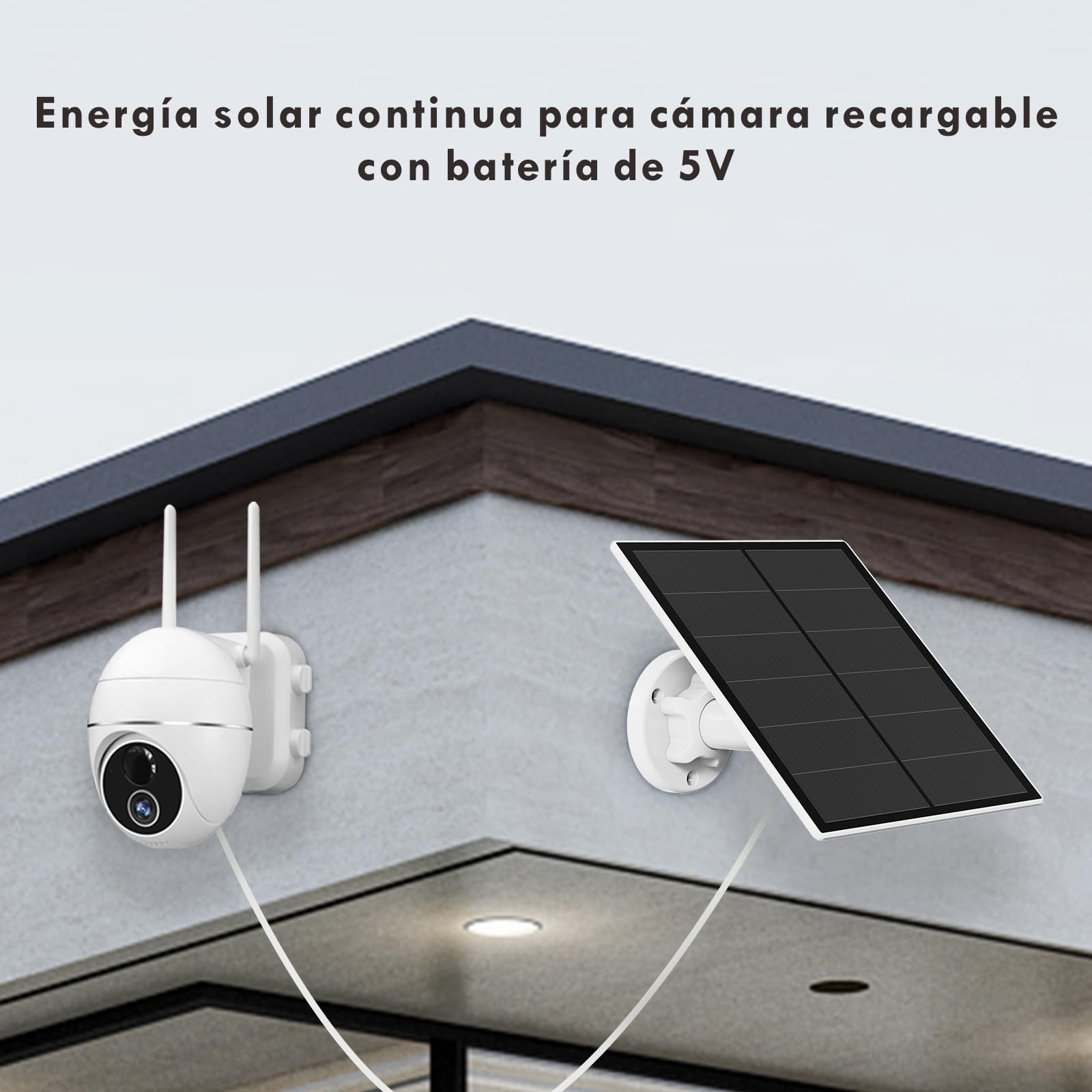 Panel Solar de 5W para Cámara de Seguridad, Cargador Solar para Cámara de Batería Recargable al Aire Libre DC 5V, Con Puertos Micro USB y USB-C, 2 Pack