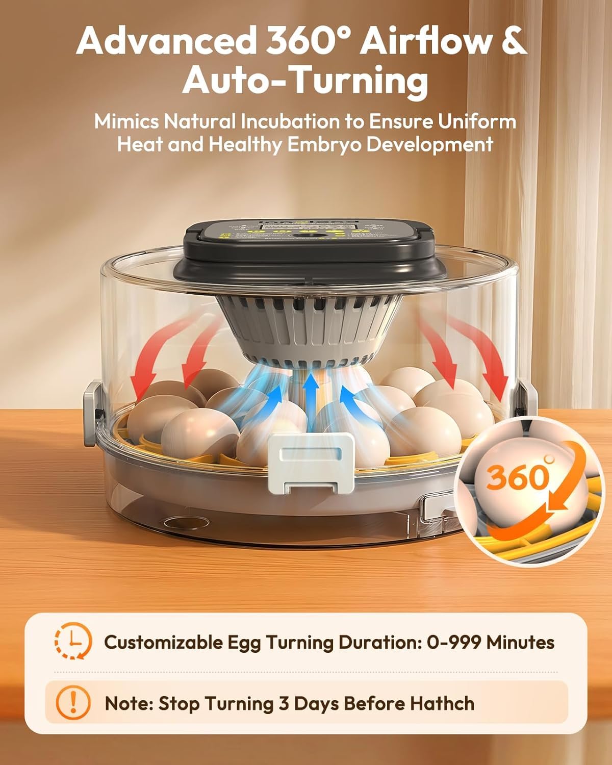 INNOLAND Incubatori per uova da cova con 5 preset intelligenti, 18 incubatori per uova con controllo dell'umidità, serbatoio interno da 1 litro senza ricarica, candela, tornitore automatico per uova