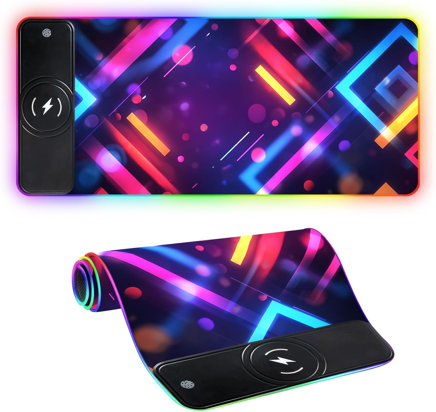 ANNA QUEEN XL Neon RGB Gaming Mouse Pad with 15W Wireless Charging, 4mm Thick Extended LED Desk Mat for PC Gaming, Keyboard & Mouse, Anti-Slip, Comfortable Wrist Support
