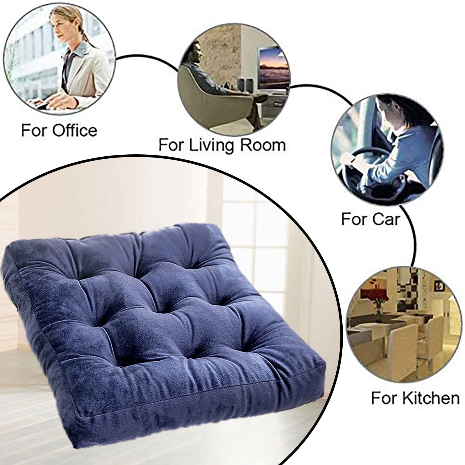 Set di 4 cuscini per sedie da pranzo e ufficio, quadrati, blu navy