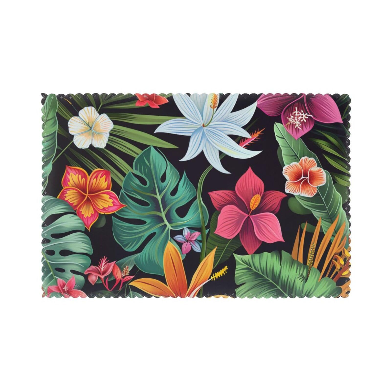 Tropical Flowers Printed Placemat Heat Resistant Place Mats Set of 6 PCS Washable Kitchen Table Mats, 12x18 Inch