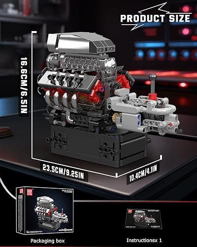 Miniatura 6 de Mould King Kit de modelo de motor V8 10225 que funciona construye tu propio motor STEM V8 con transmisión, kit de motor de coche de 8 cilindros para