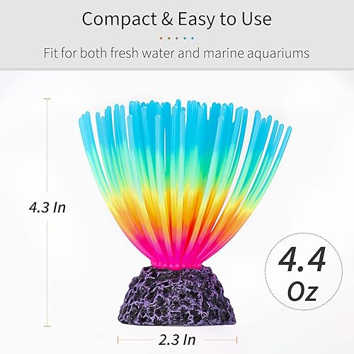 Miniatura 5 de Uniclife Bola de erizo de mar azul iridiscente de imitación para acuario, adorno de silicona artificial con efecto brillante para decoración de