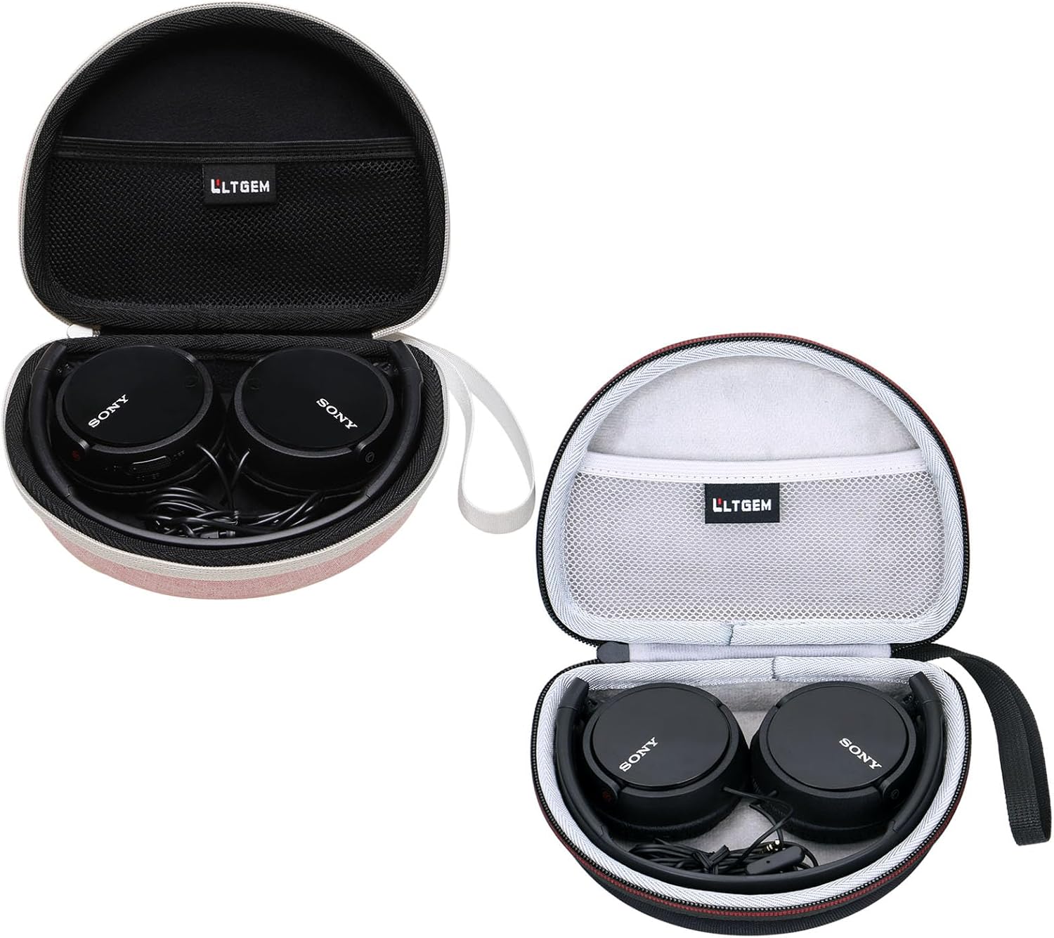 L LTGEM Hard Travel Carrying Case for Sony MDR-ZX110/ZX110AP/ZX110NC/ZX310AP Wired On-Ear Headphones, Black+Grey & Pink+Black
