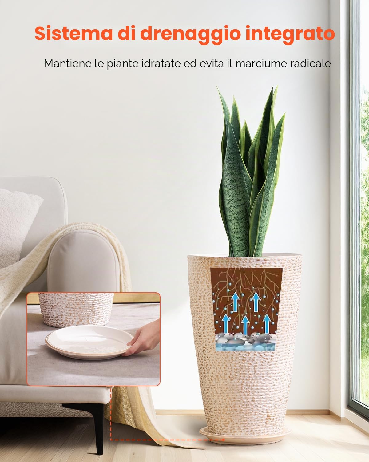 VEVOR Fioriere Alte per Esterni da 330 x 330 x 530 mm Fioriere Rotonde Grandi per Portico Anteriore e Patio, Set di 2, Fioriera Conica Rotonda, Vasi per Piante di Fiori e Alberi con Finitura in Pietra