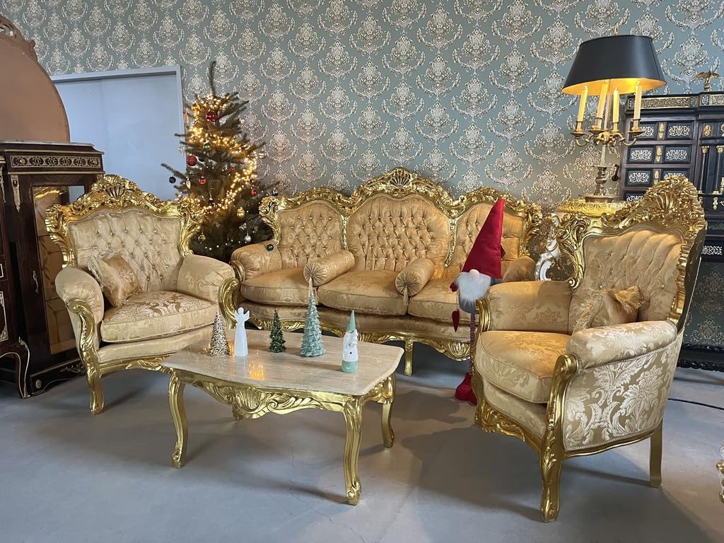 CasAmin Home & Living - Ensemble de canapés style French Louis, finition dorée, rétro, baroque, rococo, pour décoration d'intérieur, d'hôtel et de hall