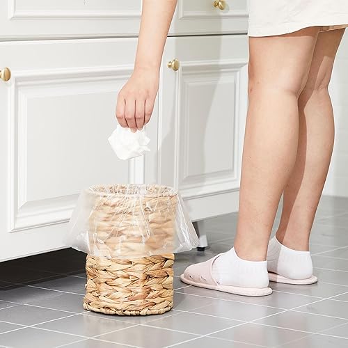 Miniatura 5 de Ctosree 2 cestas de basura de mimbre tejidas con tapa, papelera de baño con 100 bolsas de basura para dormitorio, casa de campo, oficina, cocina