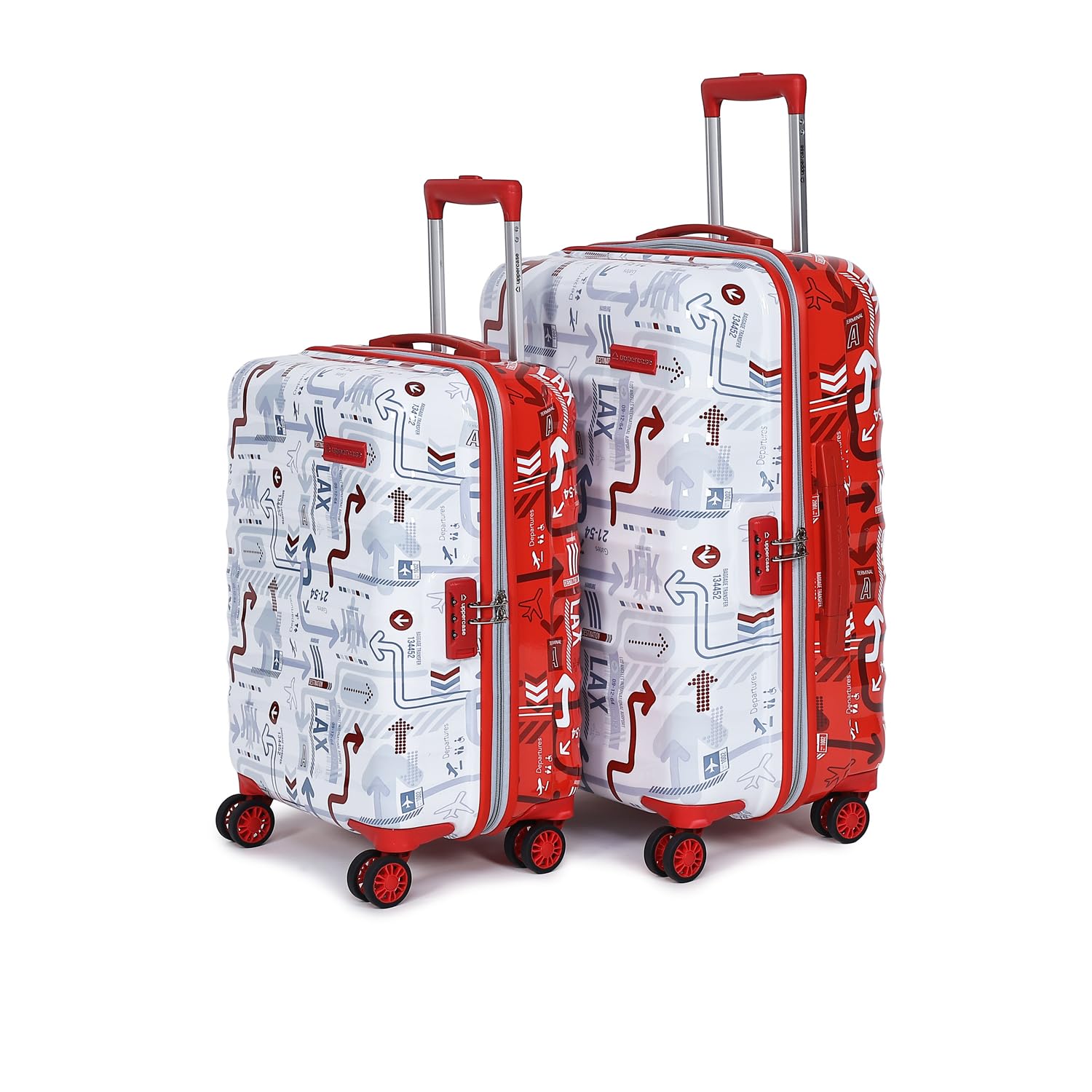 uppercase Polyester Jfk Duo|Inline Trolley Bag Set Of 2 (Small,Medium)|Hardshellsided Luggage|8 Wheel Cabin&Check-In Inline Trolley Bag|Combination Lock|Suitcase For Unisex|(White&Red),H-65.5 cms-picture-28