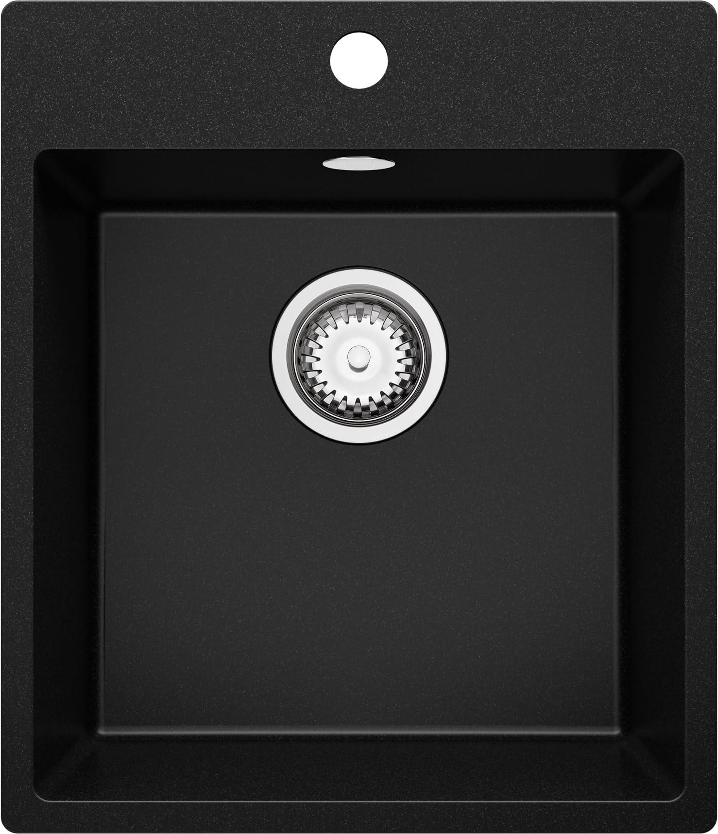 PRIMAGRAN Fregadero Cocina Negro 43x50cm, Granito 1 Seno + Sifón, Sobre Encimera al Mueble 45cm - Riga S125