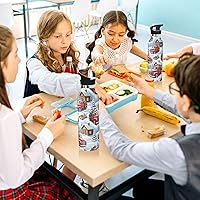 Vista 6 de Kids Water Bottle for School Leakproof Insulated Water Bottles 20oz, BPA-Free, Christmas Vintage Red Trucks
