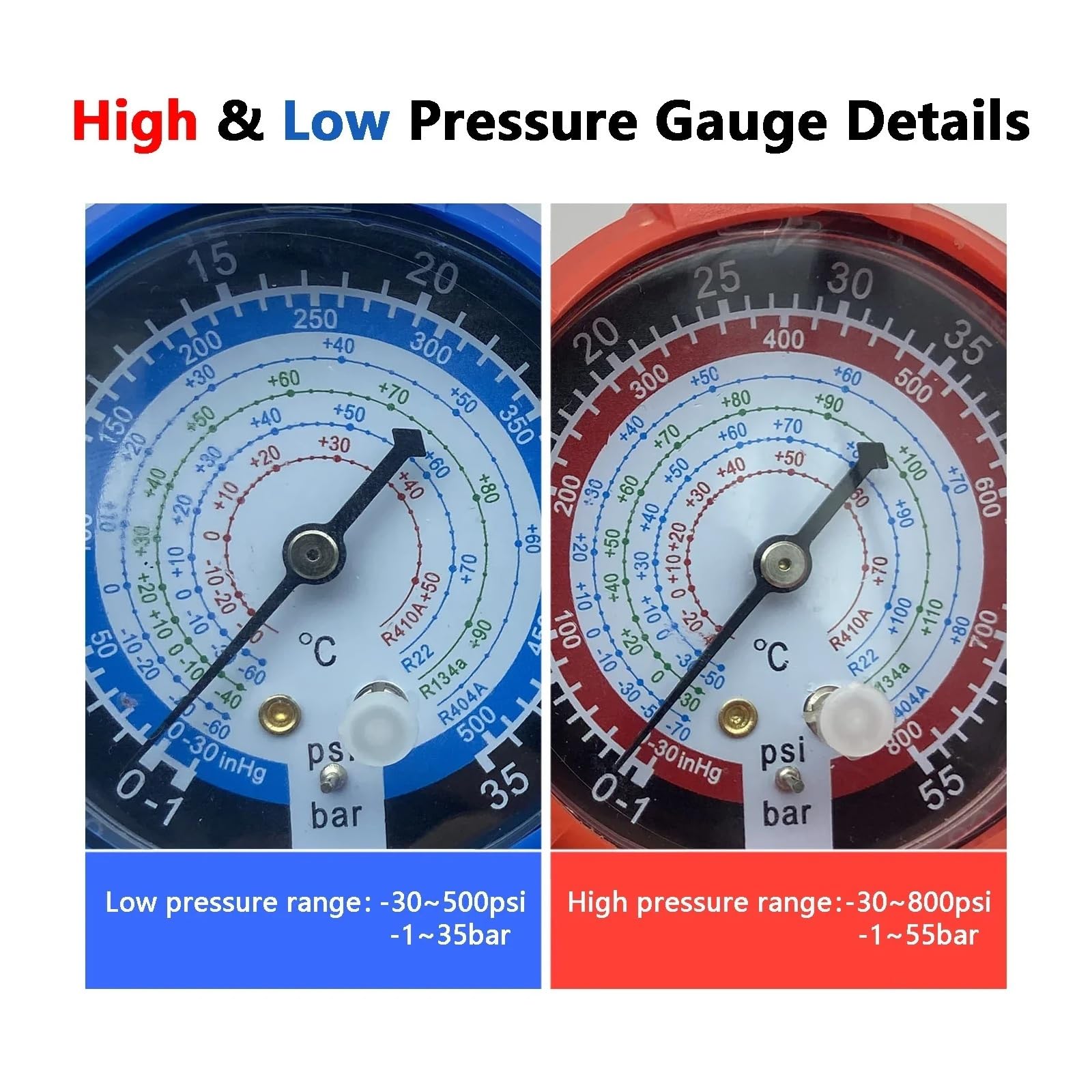Medidor de presión baja y alta de refrigerante de aire acondicionado for R410A R134A R22 R404A A/C herramienta de carga de refrigerante de diagnóstico Verificación de diagnóstico(HIGH pressure)