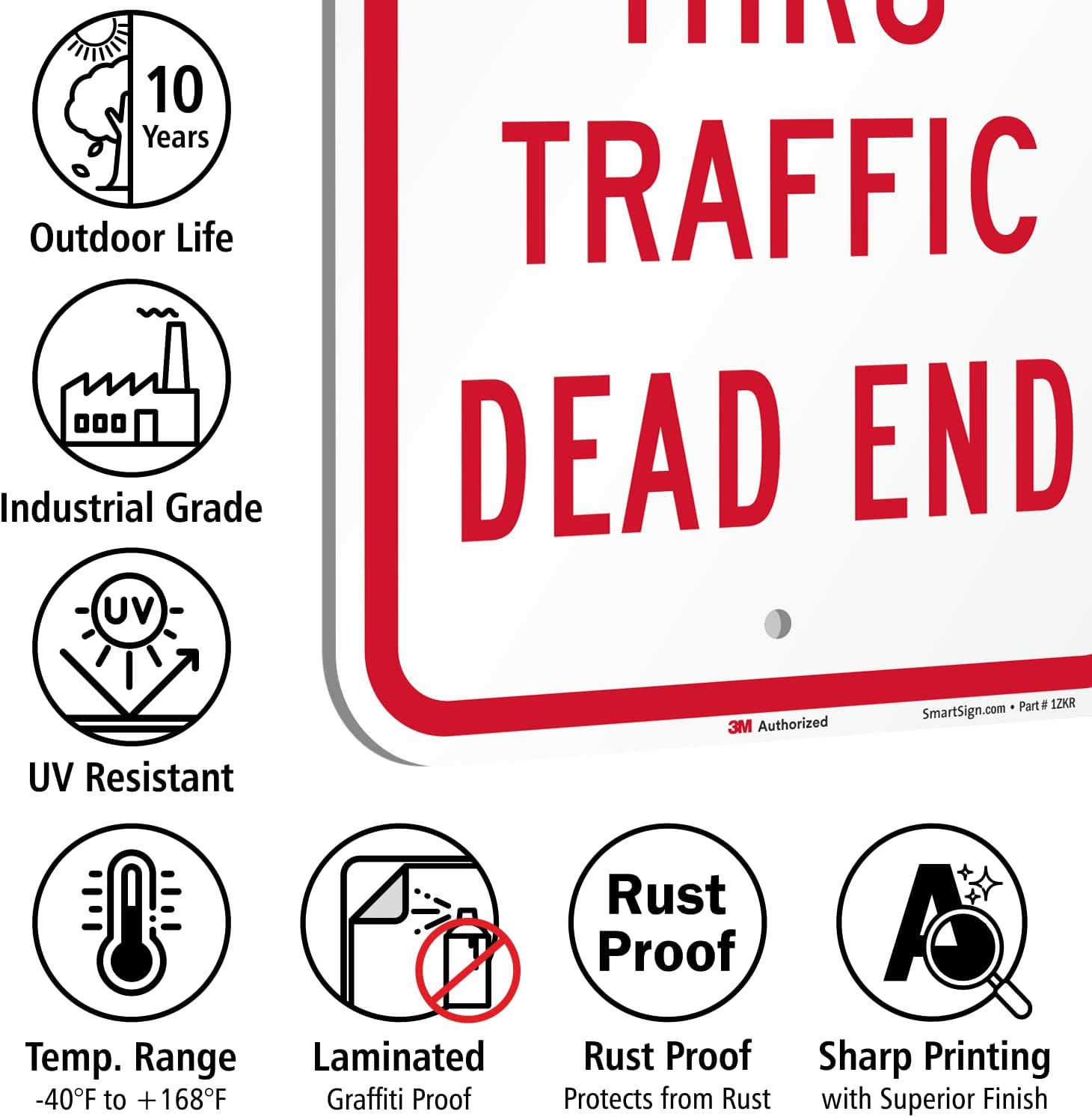 SmartSign-K-5855-EG "No Thru Traffic, Dead End" Sign | 12" x 18" 3M Engineer Grade Reflective Aluminum - Red on White