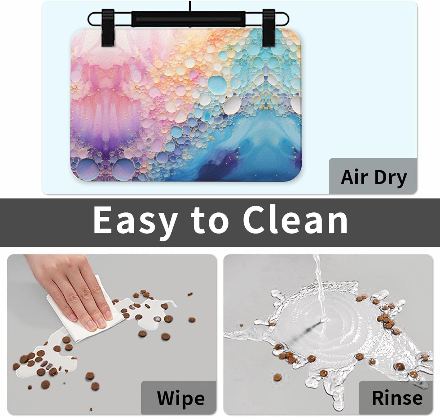 40x60cm Pet Absorbent Feeding Mat - Colorful Blue Marble Print Leather Non-Slip Placemat, for Dog Cat Food and Water Bowl Pads