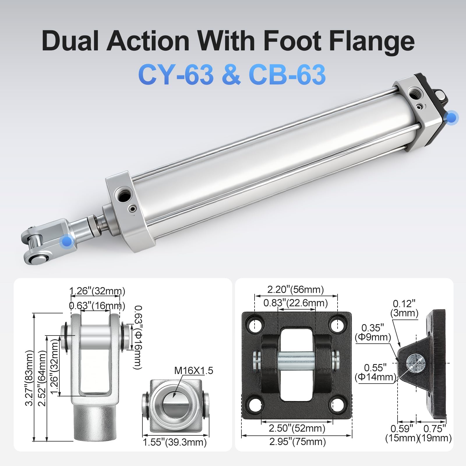 BAOMAIN Pneumatic Air Cylinder SC 63x300 2-1/2" Bore 12" Stroke with Clevis — Amazon image 3
