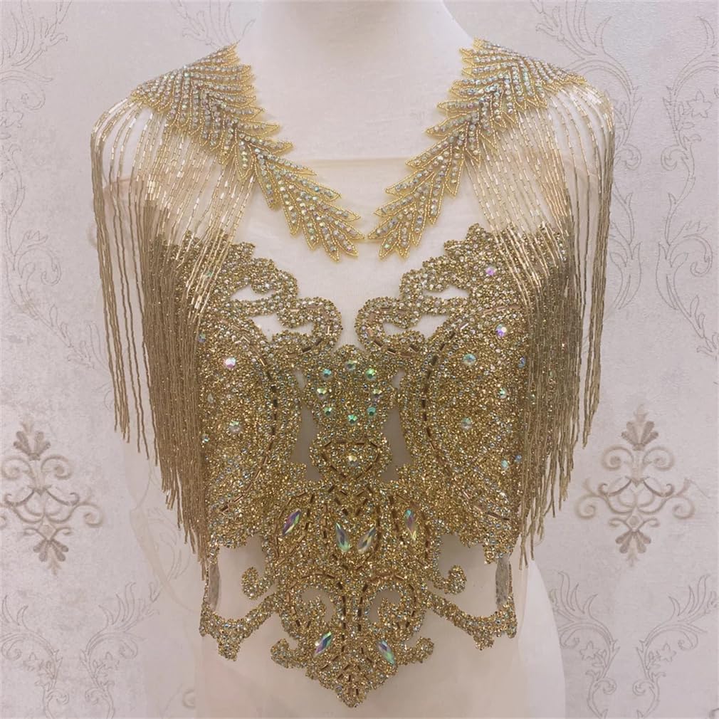 Tassels Gold Rhinestones Applique Bridal Accessories Iron On DIY Patches Sewing Applique Craft