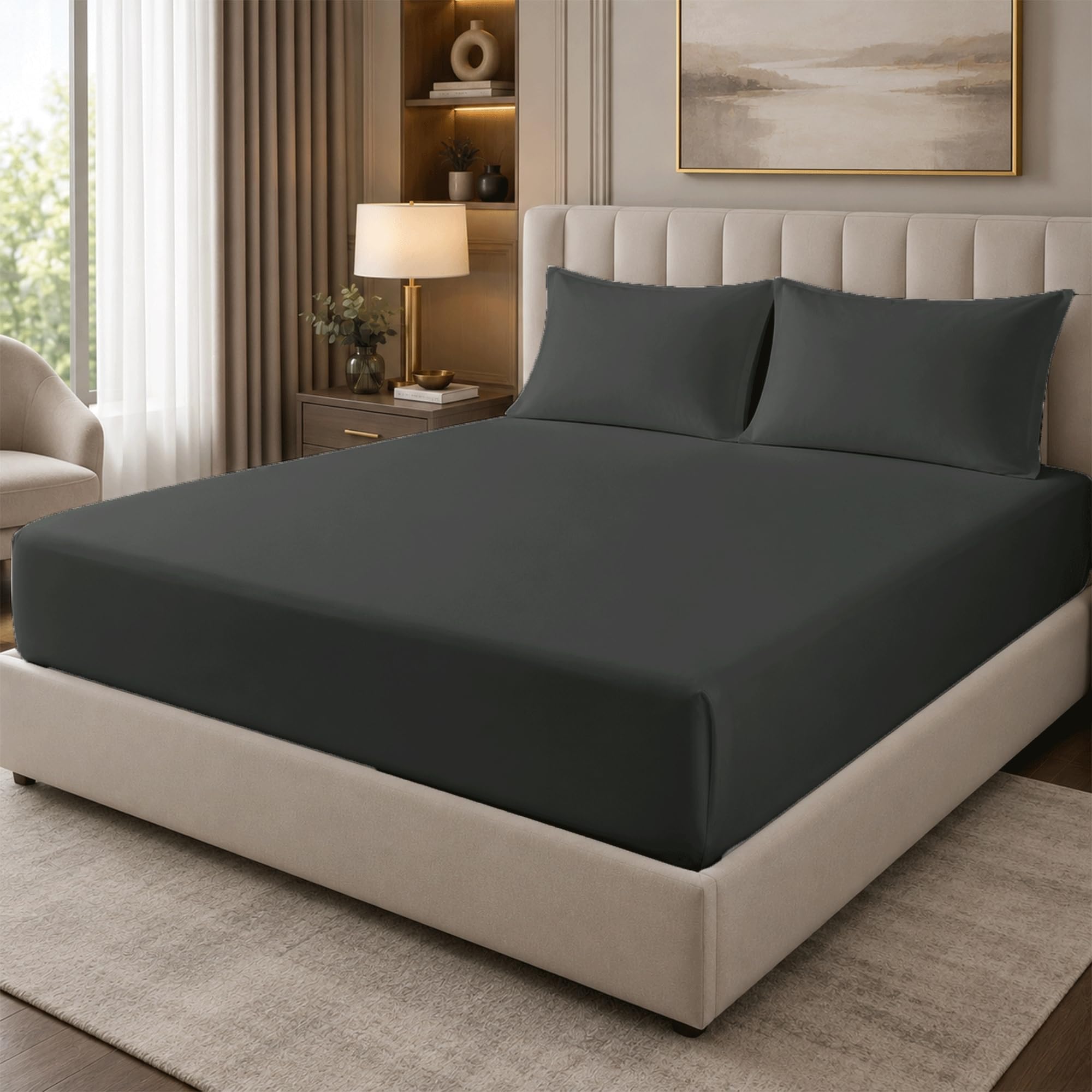 100% Egyptian Cotton 400 Thread Count Small Double Fitted Sheet, 25cm Deep Pocket, 122 x 190cm, Breathable Cotton Bedding for Small Double Mattress