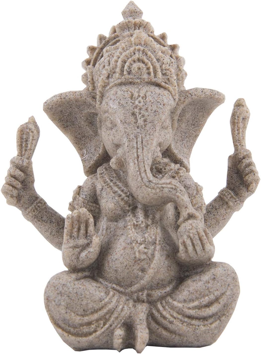 Funnuf Ganesha Statue Sculpture Sandstone Ganesh Elephant God Buddha Figurine Middle Size 3.94" x 3.54" x 5.12"