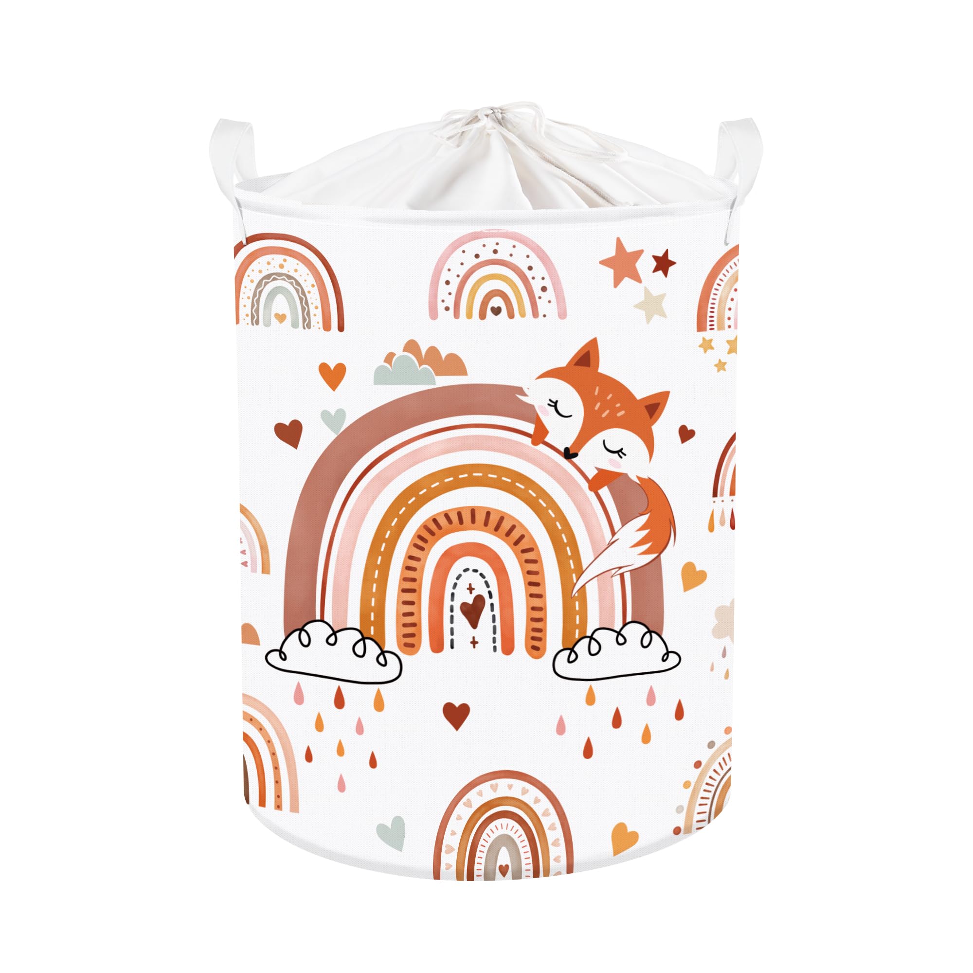 Clastyle Rainbow Baby Laundry Hamper Collapsible Clothes Kids Storage Basket Waterproof Girls Toy Box for Nursery Room Fox, 40x30x30 cm