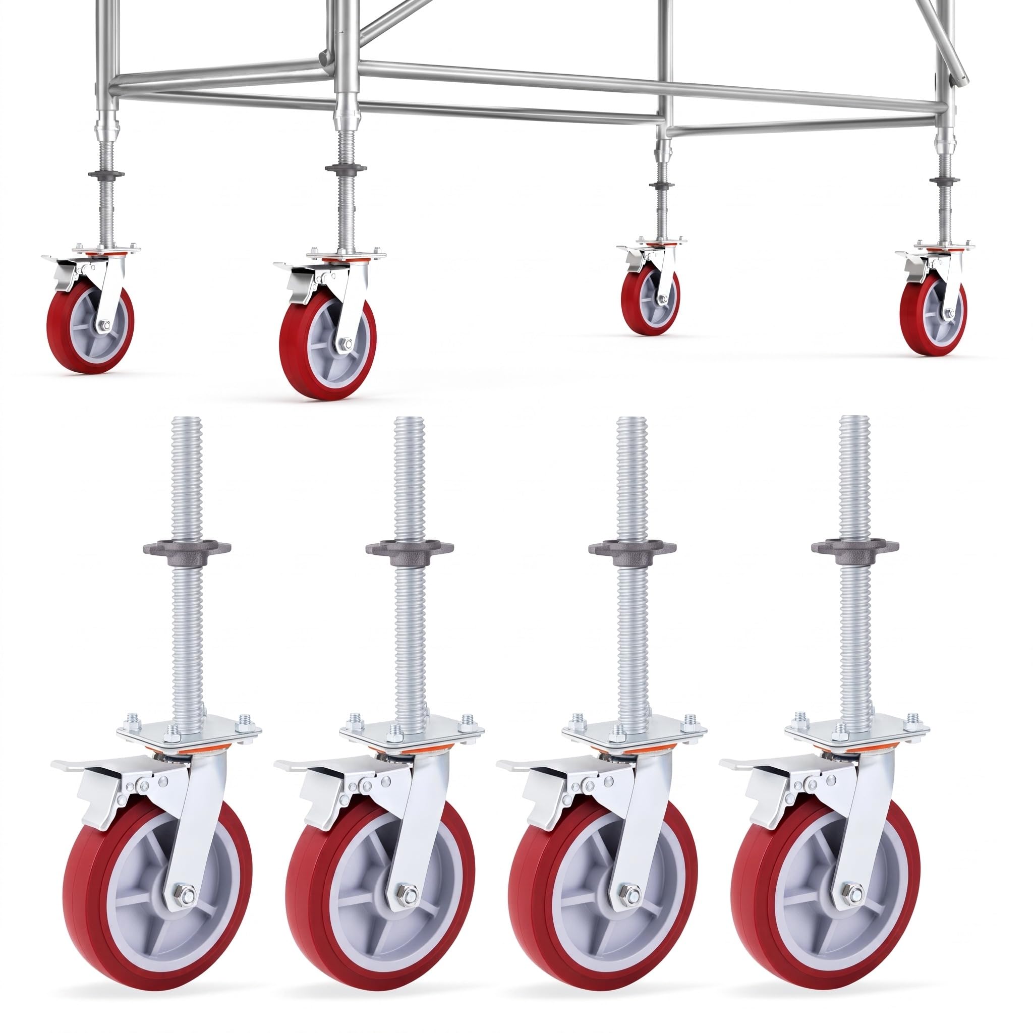 4 Pack 8" Adjustable Leveling Scaffolding Wheels,1-1/5" OD Scaffold Screw