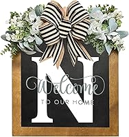 Vista 19 de Letrero de bienvenida personalizado de apellido de 16 pulgadas, coronas de puerta para puerta delantera exterior, corona de primavera