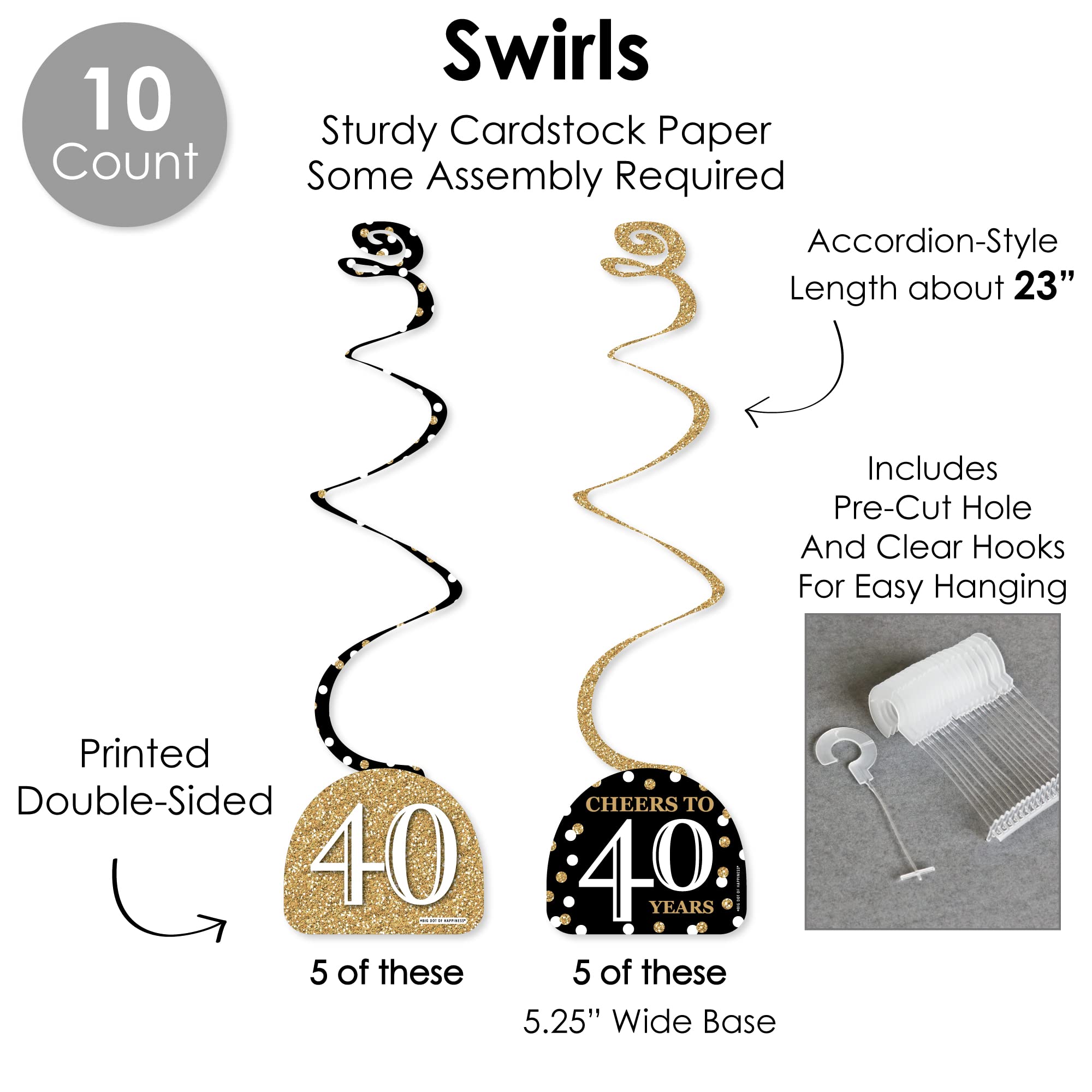 Golden Birthday Spiral Decorations - 40 Piece Hanging Swirl Party Decor Set