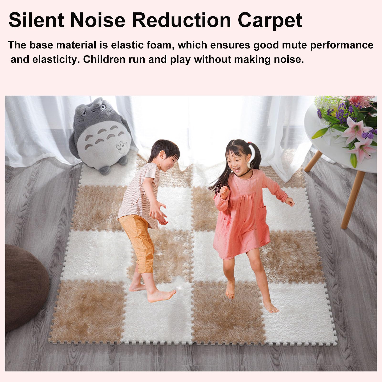 Splice Interlocking Carpet Interlocking Tappetino Antiscivolo in Schiuma di Peluche, 12 Pezzi, Tappeto da Arrampicata Quadrato, tappeti Quadrati in Schiuma di Peluche,Gray+White-One Size