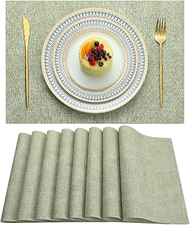 Placemats Set of 6 Washable Heat Resistant Place Mats PVC Woven Dining Table Mat Green 4pcs