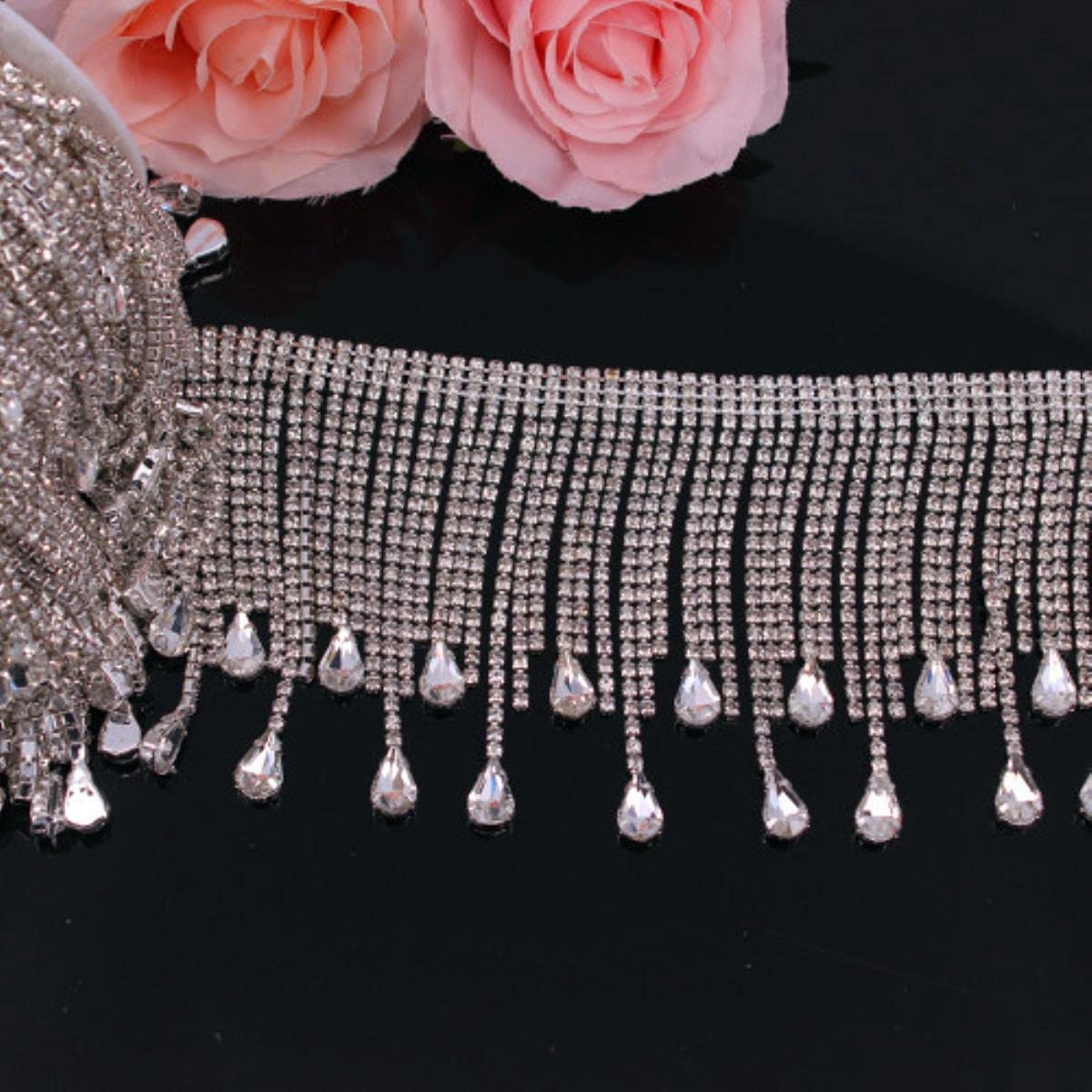 Garniture strass à coudre anti-accrocs en cristal argent pour robe de bal