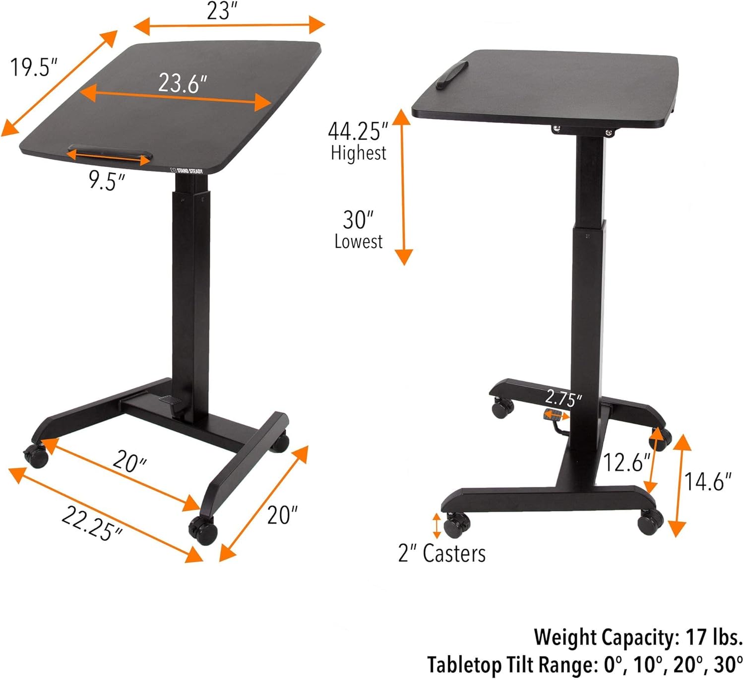 Black Adjustable Mobile Podium with Tilting Desktop