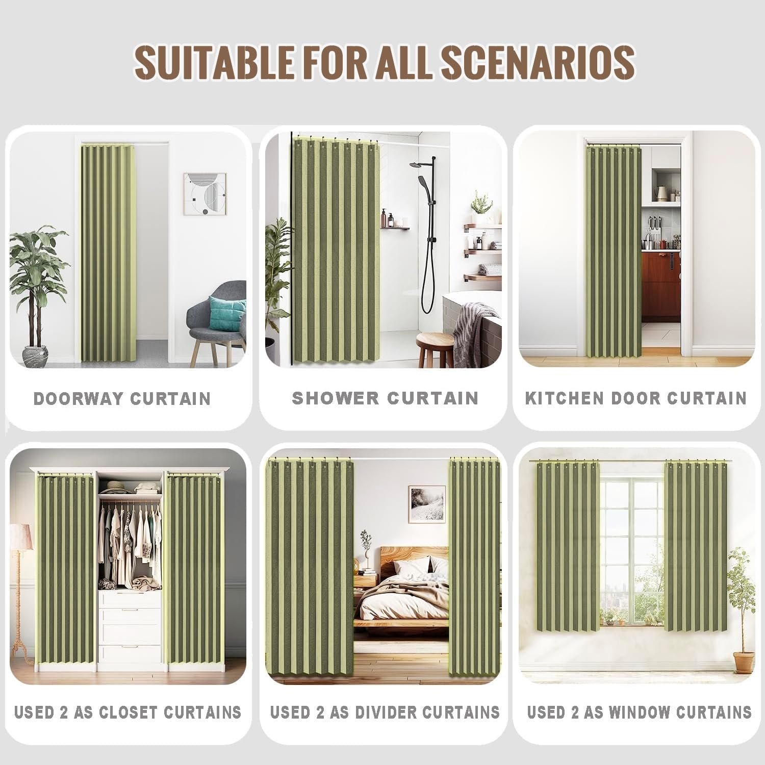 Tenda da doccia in lino impermeabile e antimuffa, misura grande, 200 x 180 cm, ideale per camera da letto, soggiorno e bagno, design elegante verde